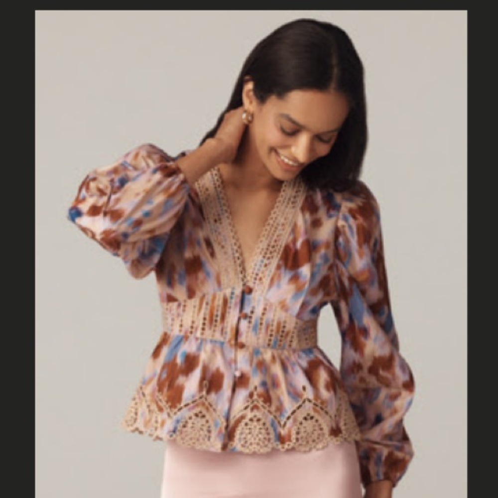 Anthropologie Multicolor Long-Sleeve Tiered Blouse